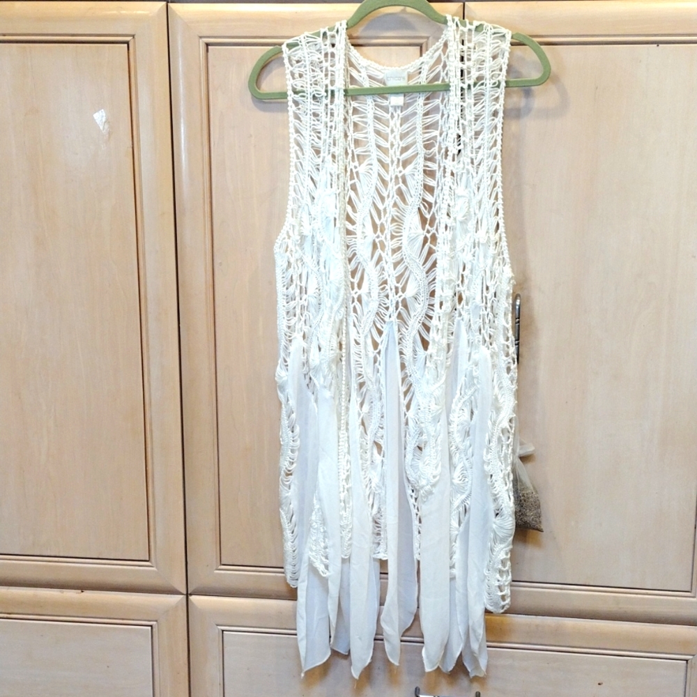Boho White Fairy Macrame Chiffon Panel Vest Duster